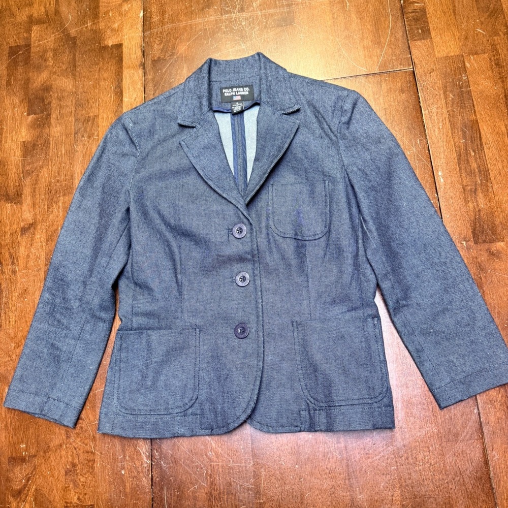Polo Jeans Co Ralph Lauren Denim Jacket Blazer Women Size 2 Blue Button Front